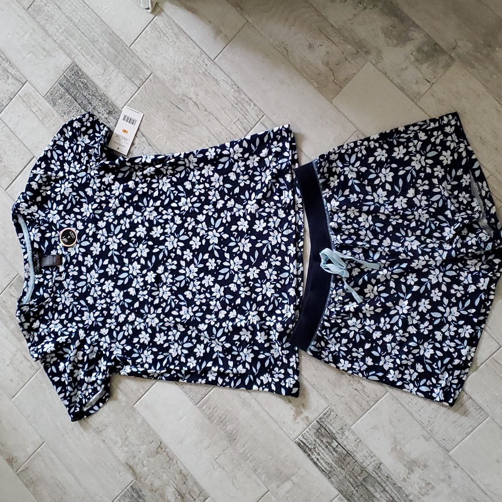 NWT 2 Piece Sleepwear Pajamas Set Women's Small Rene Rofe Blue White Floral